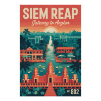 Arte de cartel de viaje retro de Siem Reap Camboya