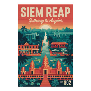 Póster Arte de cartel de viaje retro de Siem Reap Camboya