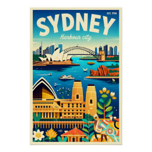 Póster Arte de cartel de viaje retro de Sydney Australia