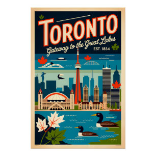 Póster Arte de cartel de viaje retro de Toronto Canadá