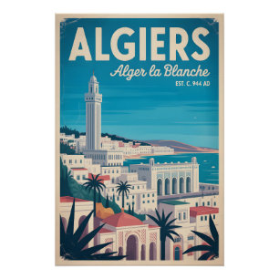 Póster Arte de cartel retro de viaje a Argel Argelia