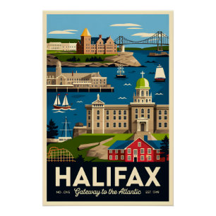 Póster Arte de cartel retro de viaje a Halifax Canadá