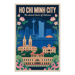 Póster Arte de cartel retro de viaje a la ciudad Ho Chi M