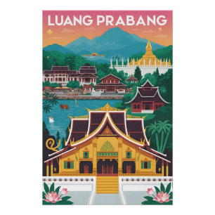 Póster Arte de cartel retro de viaje a Luang Prabang Laos