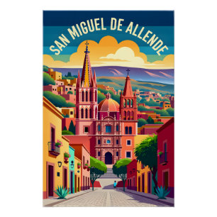 Póster Arte de cartel retro de viaje a San Miguel de Alle