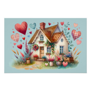 Póster Arte de Casa del Corazón Caprichoso Cottagecore