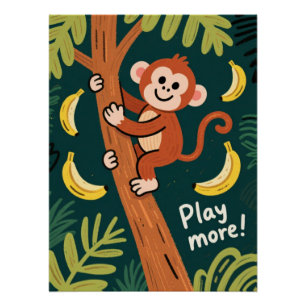Póster Arte de cita de mono juguetón de la selva