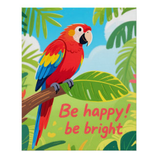 Póster Arte de cita feliz de loro tropical