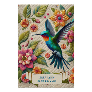 Póster Arte de colibrí con aspecto acolchado