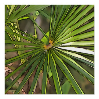 Póster Arte de contorno negro de palma tropical