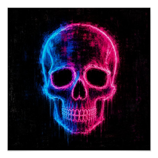 Póster Arte de cráneo de neón (Anverso)
