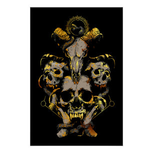 Póster Arte de cráneo oscuro con elementos de serpiente y