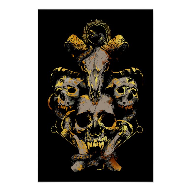 Póster Arte de cráneo oscuro con elementos de serpiente y (Anverso)