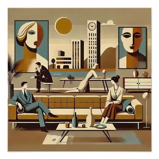 Póster Arte de diseño de interiores de mediados de siglo  (Anverso)