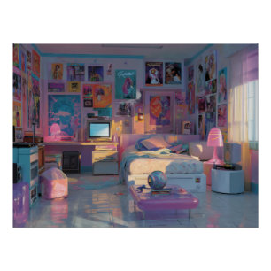 Póster Arte de dormitorio de jugador rosa púrpura soñador