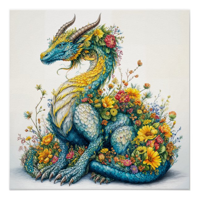 Póster Arte de Dragón Floral Caprichoso (Anverso)