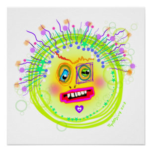 Póster Arte de Emoji Meemogie de Sonrisa con Burbujas