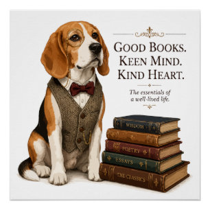 Póster Arte de Erudito Beagle Bibliotecario Vintage