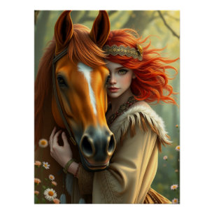 Póster Arte de fantasía de caballos y compañeros