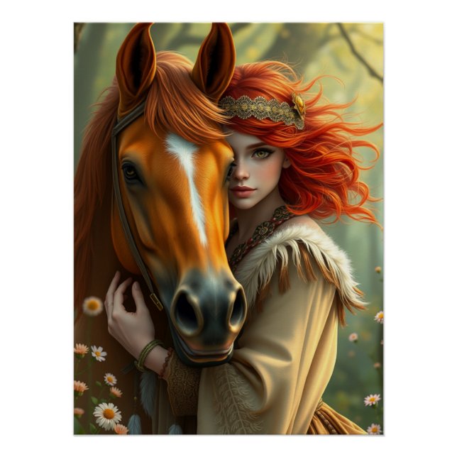 Póster Arte de fantasía de caballos y compañeros (Anverso)