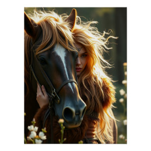 Póster Arte de fantasía de caballos y compañeros