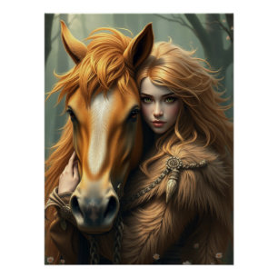 Póster Arte de fantasía de caballos y compañeros