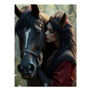 Póster Arte de fantasía de caballos y compañeros