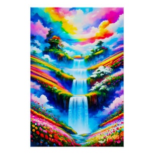 Póster Arte de fantasía de cascada surrealista