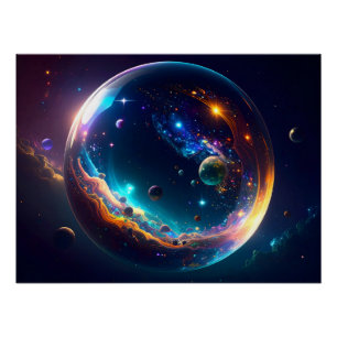 Póster Arte de fantasía de la galaxia de la burbuja cósmi