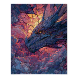 Póster Arte de fantasía del dragón cósmico del crepúsculo