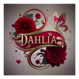Póster Arte de Flor de Dalia Roja Elegante