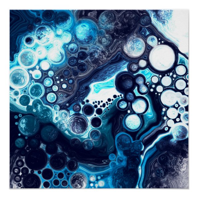 Póster Arte de fluidos de mármol azul y blanco (Anverso)