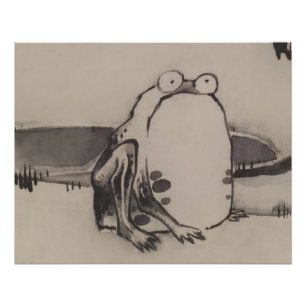 Póster Arte de Frog Woodblock japonés Vegetales e insecto