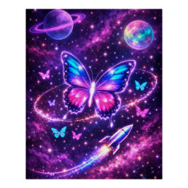 Póster Arte de Galaxia Mariposa Espacial de Neón
