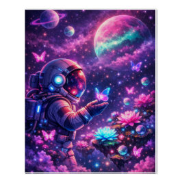 Póster Arte de Galaxia Mariposa Espacial de Neón