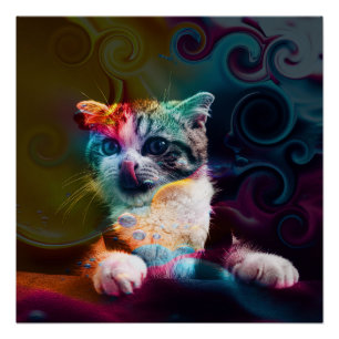 PÓSTER ARTE DE GATO COLORIDO DIVERTIDO DE MODA