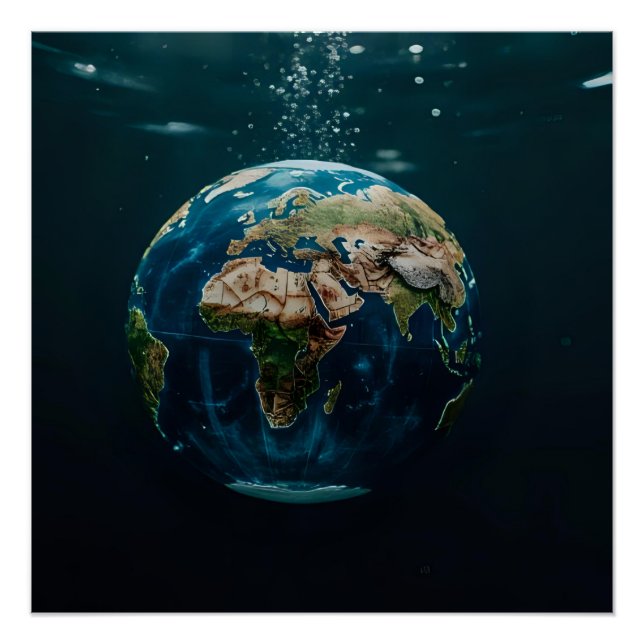 Póster Arte de Globo submarino 3D - Tierra sumergida (Anverso)