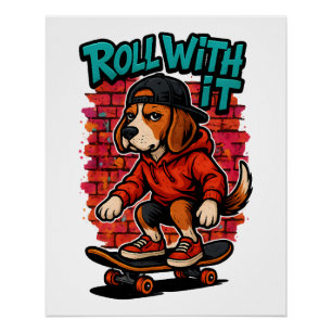 Póster Arte de grafiti de skateboarding de beagle de esti