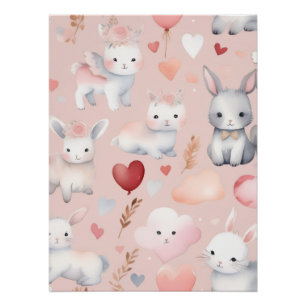 Póster Arte de guardería Bunny Cupid – Acuarela rosa Blus