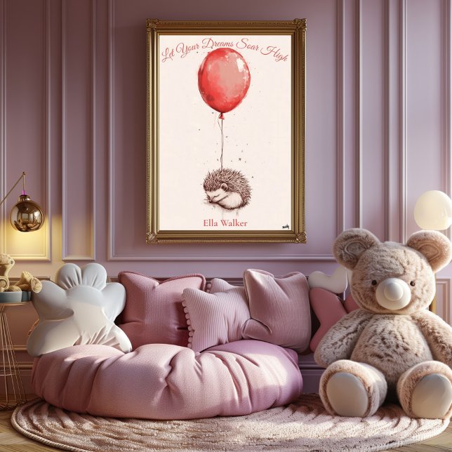 Póster Arte de guardería personalizado - Hedgehog y globo (Subido por el creador)