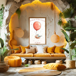 Póster Arte de guardería personalizado - pájaro con globo