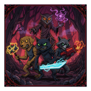 Póster Arte de Guerreros Animales de Fantasía Eléctrica
