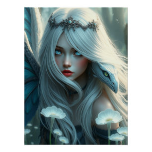 Póster Arte de hadas de dragón blanco