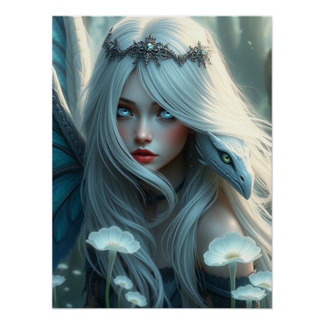 Póster Arte de hadas de dragón blanco (Anverso)