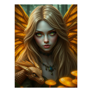 Póster Arte de hadas de Dragon brillante