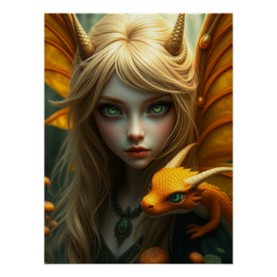 Póster Arte de hadas de Dragon brillante