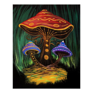 Póster Arte de hongo colorido bosque cottagecore capricho