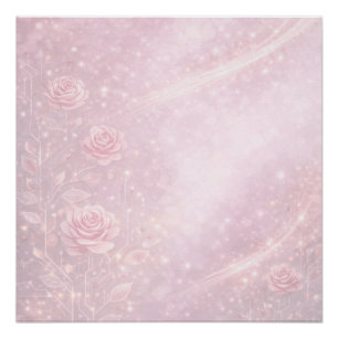 Póster Arte de IA floral rosa y gris perla