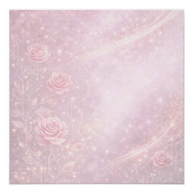 Póster Arte de IA floral rosa y gris perla (Anverso)