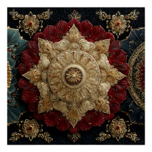Póster Arte de joya de mandala ornamentado de color azul